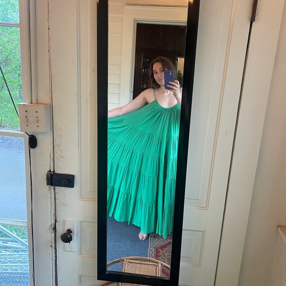 Kalita Tiered Cotton Handmade Green Maxi Dress with Spaghetti Straps + Low Back - Picture 10 of 10